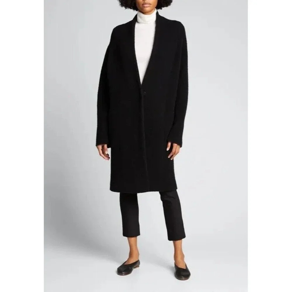 VINCE Black Merino Wool Blend Longline‎ Cardigan Size M NEW